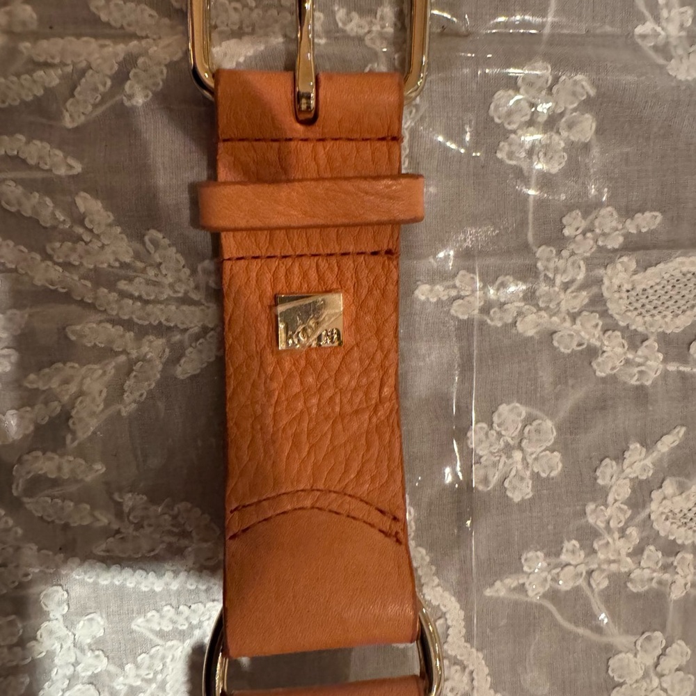 Kooba Tan Leather Belt with Gold Buckle